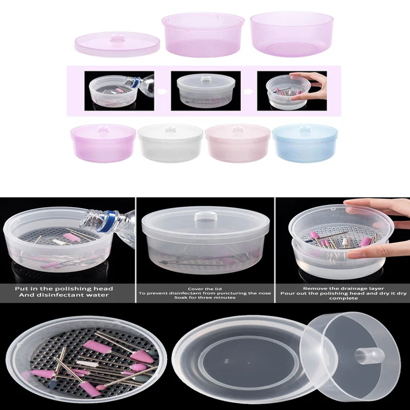 Nail Art Drill Bits Grinding Head Sterilizer Disinfection Box Nail Tool Cleaning Box Manicure Storage Case Clipper Accessories