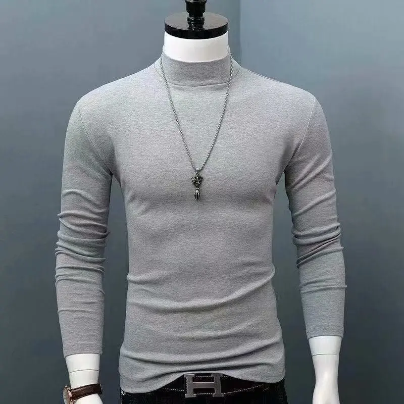 T-Shirts for Men Solid High Collar Slim Fit Thermal Autumn Winter Clothes Yellow Cool Blouse turtleneck Thermal Shirt Male Tops