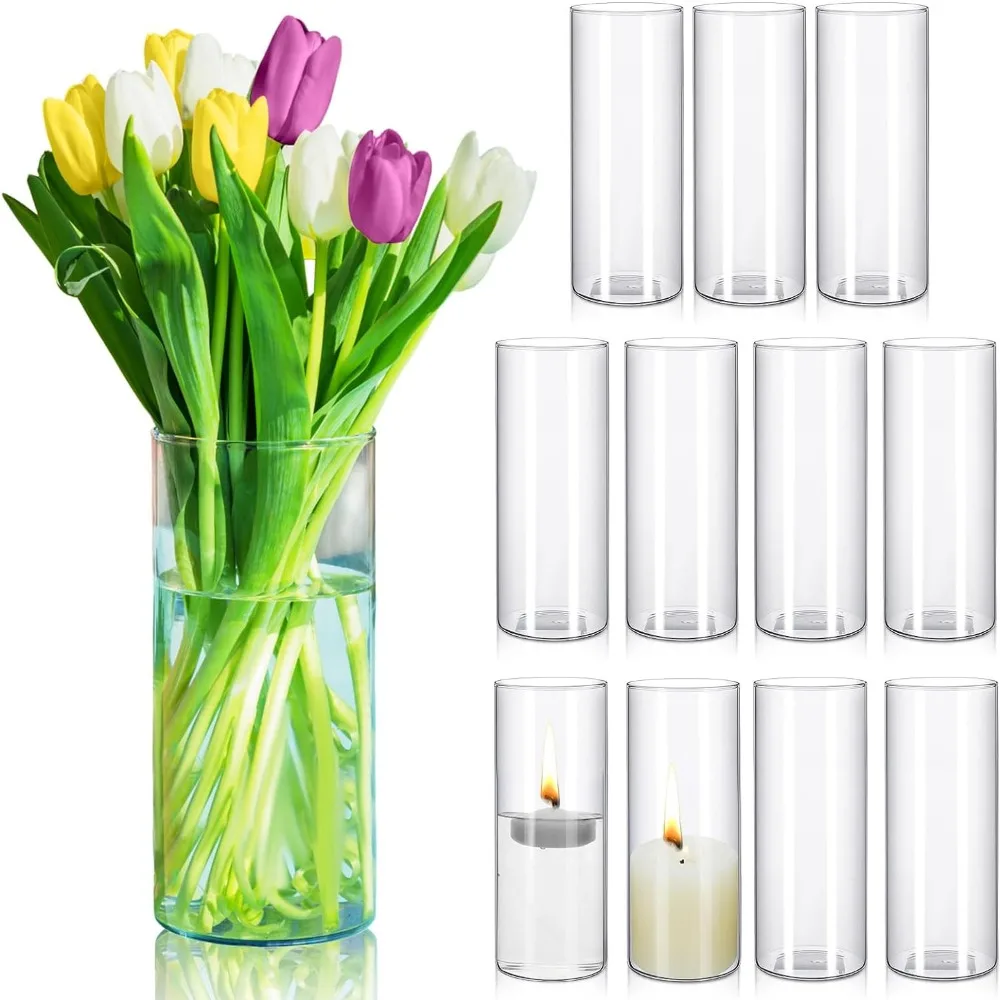 

12 Pieces High Clear Cylindrical Glass Vase for Centerpieces High Table Vase for Wedding Valentine's Day Home Decoration Decor