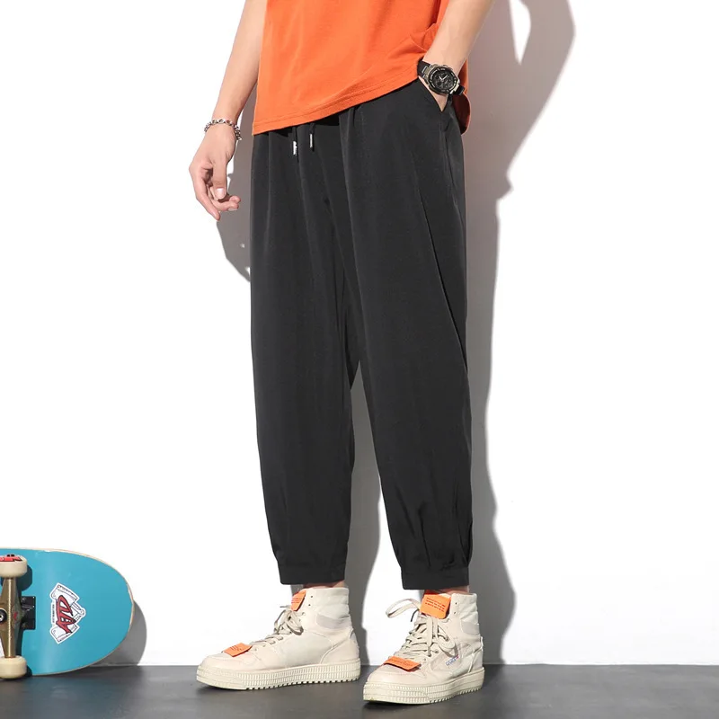 Mens Summer Loose Fit Elastic Waist Trousers