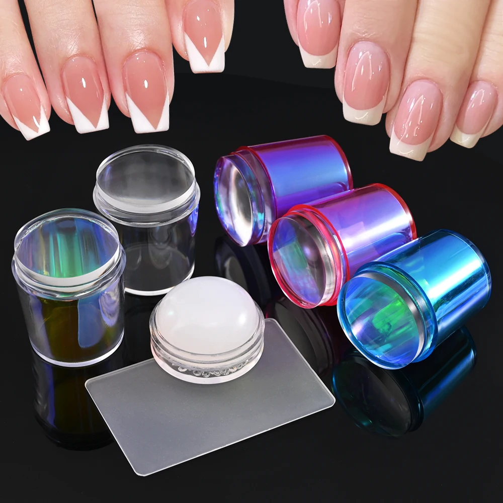 Description Picture 4 of item1Set Mirror Nail Stamper Clear Silicone Head Manicure Scraper Transfer Templates Printing Kits Nail Art Stamping Plates