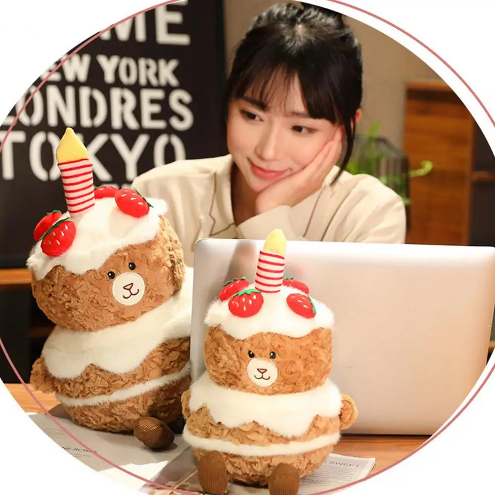 Pp Cotton Filled Bear Toy Adorable Birthday Cake Bear Plush Soft Stuffed Animal Toy for Kids Girlfriend's Gift Home Decoration simulation cat stuffed animals cats that look real adorable handmade cat toy for home decoration photography props