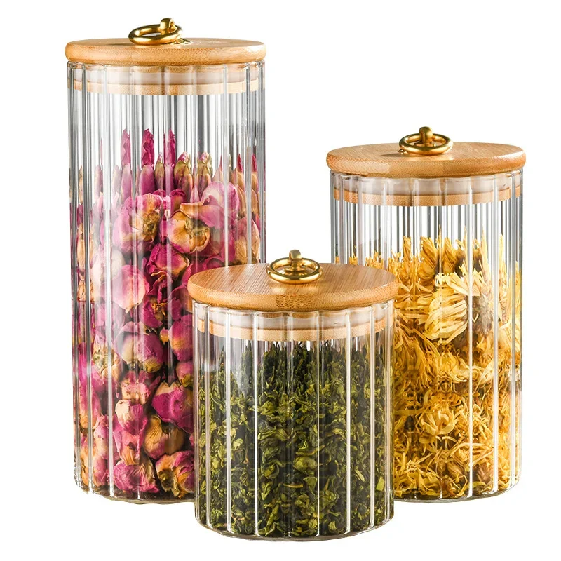 

Glass Food Jars With Sealed Bamboo Lid for Kitchen and Pantry Organization Ideal for Flour, Cookie, Coffee, Candy, Snack