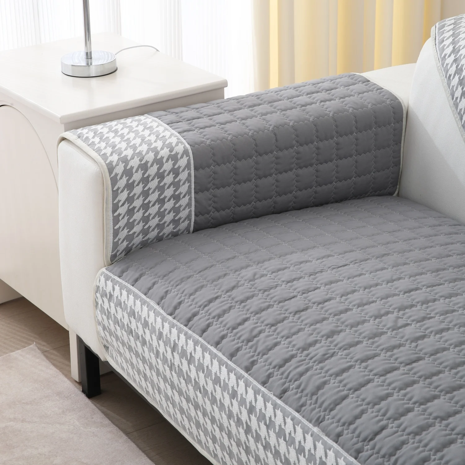 Houndstooth Lace Docor Quilting Sofa Coushion Cover Anti-Slip Sofa Slipcovers for Living Room Couch Seat covers Pet Friendly 4