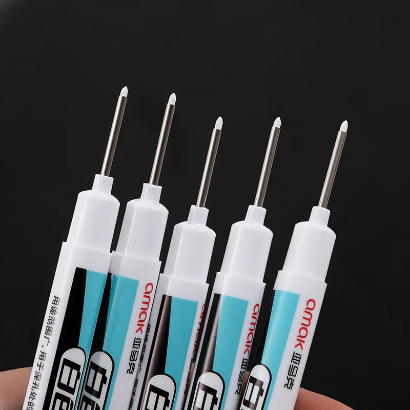 

4 Pcs/Set White Long Head Marker Pens Bathroom Woodworking Decoration 20mm Oily White Deep Hole Marker Pen Red/Black/Blue Ink