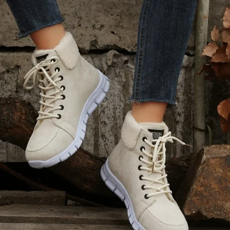 

Women Casual Boots Women Round Toe Lace Up Boots 2024 Autumn Winter Snow Boots Women Fur Low Heels Boot Botas Mujer