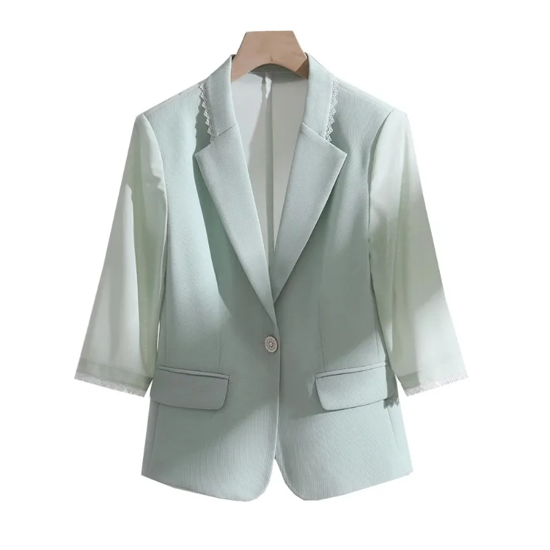 

Summer Spring Women Blazer Ladies White Black Green Half Sleeve Female Business Work Wear Formal Jacket