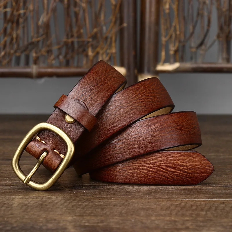 2.8cm Ladies Thick Cowhide Copper Buckle Genuine Leather Jeans Belt Women High Quality Retro Luxury Cintos Female Waistband