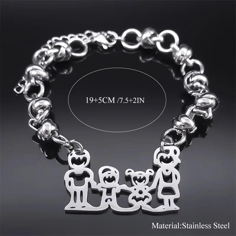 Mama Vater Sohn Tochter Familie Liebe Armband Kette für Frauen/Männer Edelstahl Silber Farbe Kind Kind Armbänder Schmuck B365S01 – Detail 1