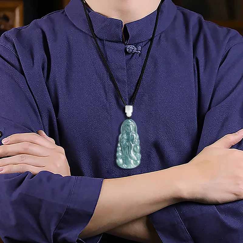 Authentic Natural A-grade Jadeite Blue Water Purification Bottle Guanyin Pendant Ice Jade Charms For Men's Gifts Women's Jewelry