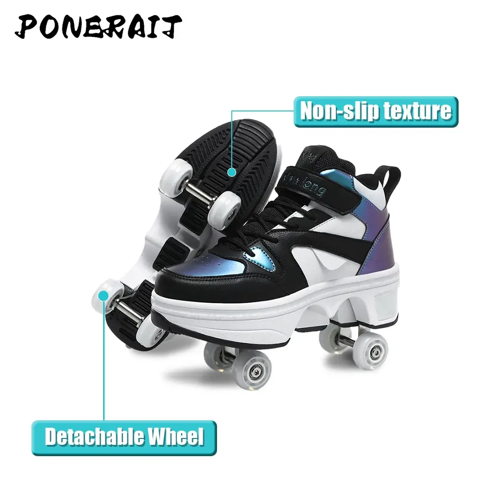 Boys High Top 4 Wheel Roller Shoes Fashion Unisex Automatic Pop-up Sneakers With Wheels Men Dual-purpose Skating Casual Shoes