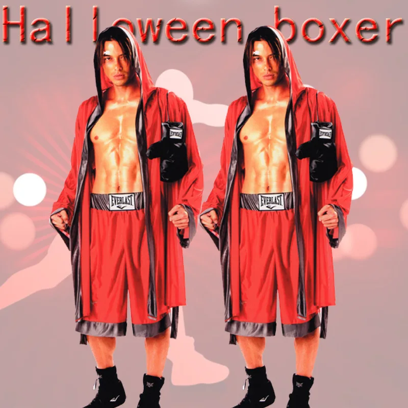 Unisex Cosplay Movie&tv Boxing Robe Costumes Couple Boxing Match Muay Thai Men Hooded Long Sleeve Cloak Robe Uniform Halloween