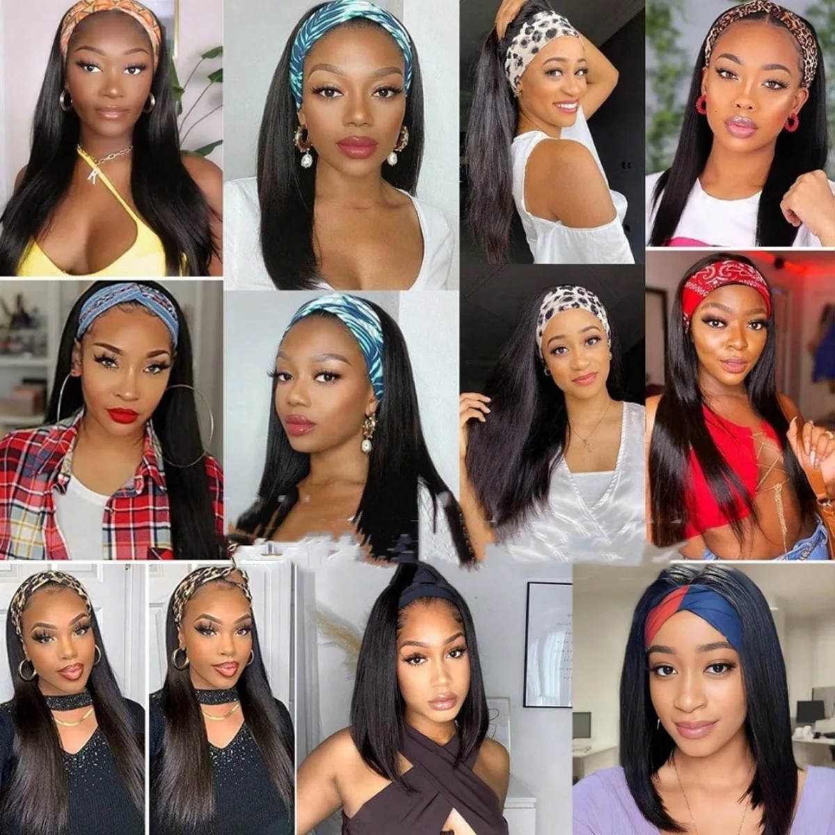 Headband Wig Human Hair Straight 20 Inch Headband Wigs for Women None Lace Front Human Hair Natural Black 200% Density