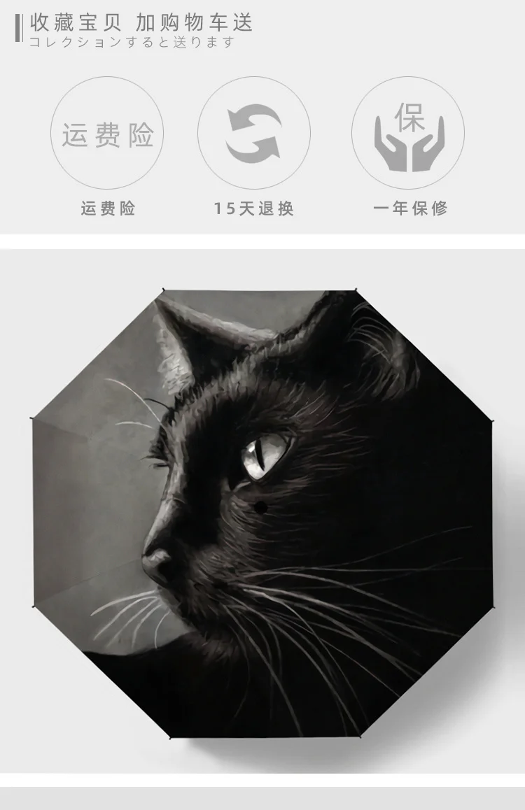 Description Picture 2 of itemBlack Cat Umbrella Men Fashion Creative Automatic Umbrella 3 Folding Sun Umbrella UV Protection Sombrinha
