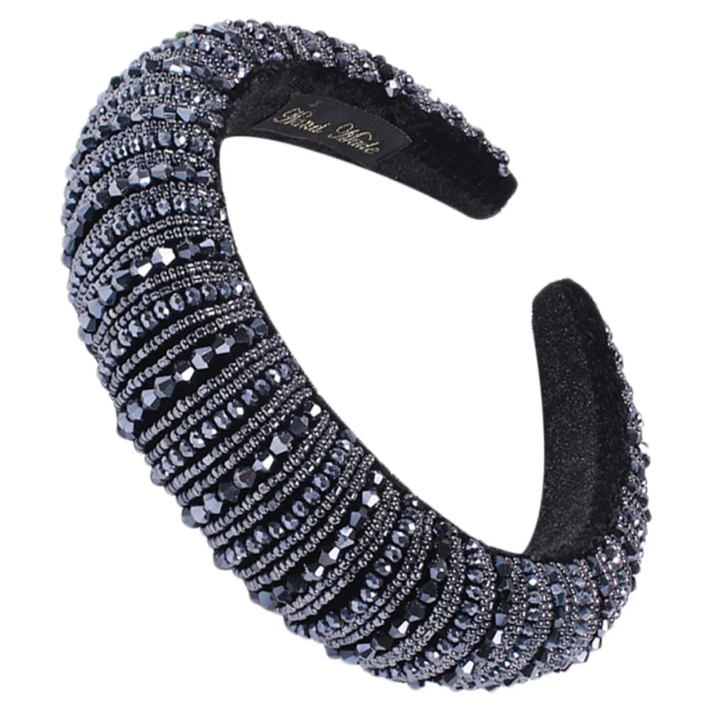 

Rhinestone Headband Wide Hair Hoops Beaded Bling HairBand Wedding Hair Accessories for Hair Girl Lady Dark Blue