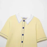 Automne tricoté décontracté col Polo pull femmes mode vêtements d'extérieur fibre de Polyester coupe-vent Style nouveauté 3