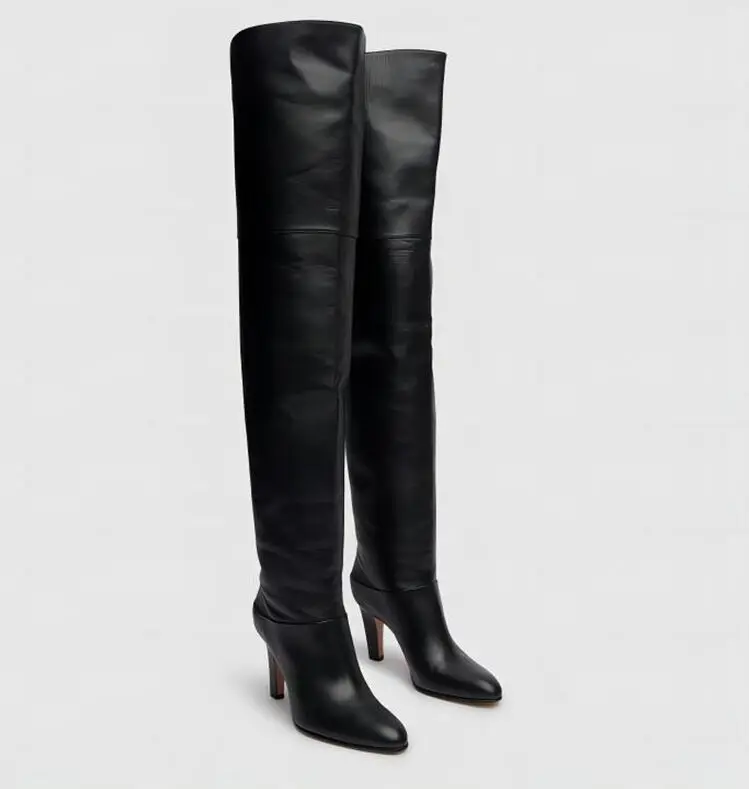 Bottes hautes à talons épais pour femmes, bottes à bout rond pour l'automne et l'hiver, bottes cuissardes, tailles 34-46, bottes tendance pour femmes 1