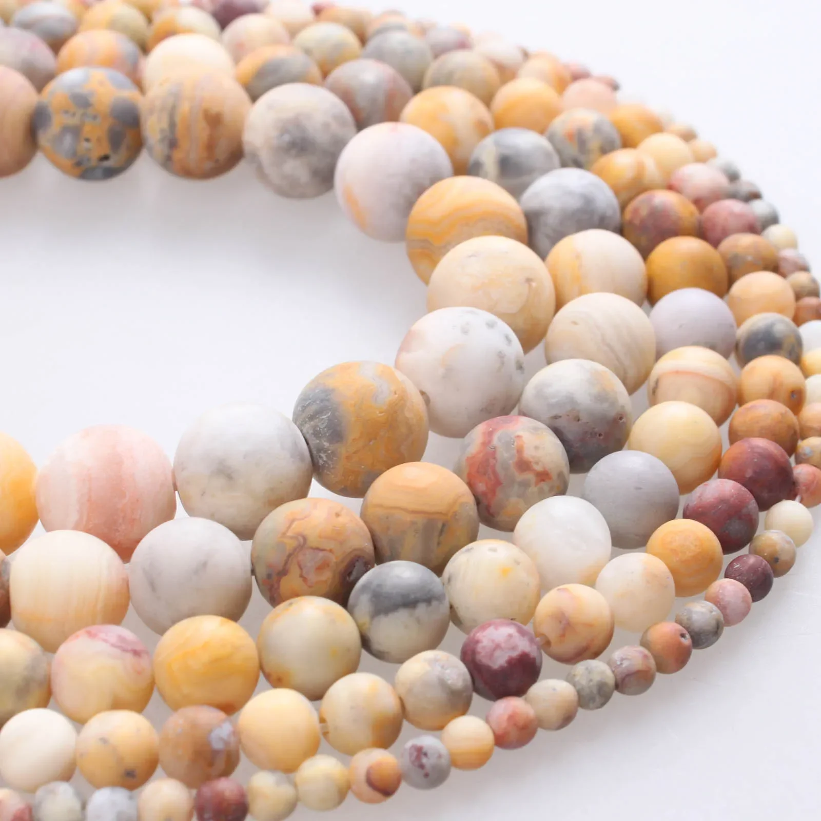 

Natural Stone Beads Matte Yellow Lace Agate Frosted Crazy Agate Round Loose Beads 4 6 8 10 12mm For Bracelets Jewelry Making