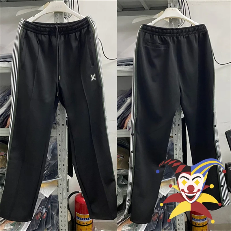 

Black Needles Track Pants Men Women Single Breasted sweatpants Butterfly Stripe Trousers