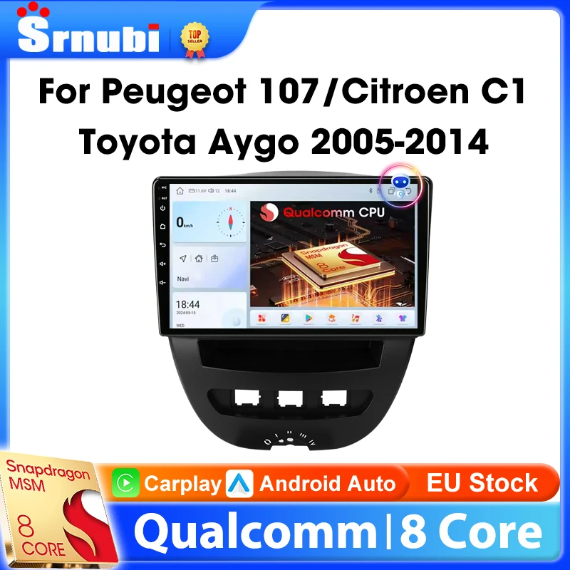 Radio inalámbrica Carplay Android para coche Peugeot 107 Citroen C1 Toyota Aygo 2005 -2014 reproductor Multimedia navegación GPS estéreo 1