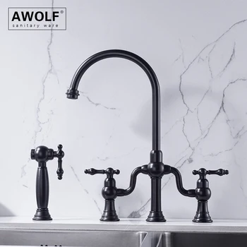 นิกเกิลแปรงก๊อกน้ําห้องครัว Sprayer ทองเหลืองแปรงทอง Hot & Cold ก๊อกน้ํา Chrome Black Mixer Tap FW015 2