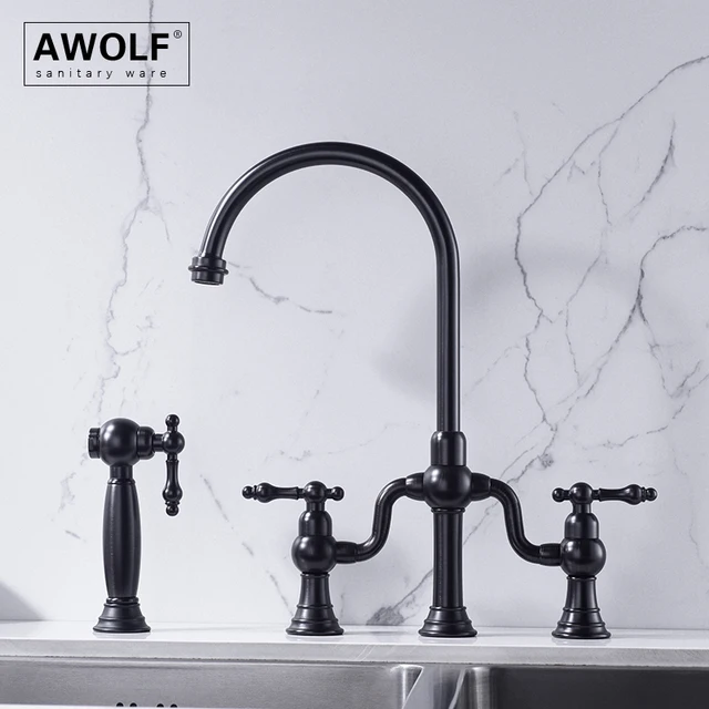นิกเกิลแปรงก๊อกน้ําห้องครัว Sprayer ทองเหลืองแปรงทอง Hot & Cold ก๊อกน้ํา Chrome Black Mixer Tap FW015 2