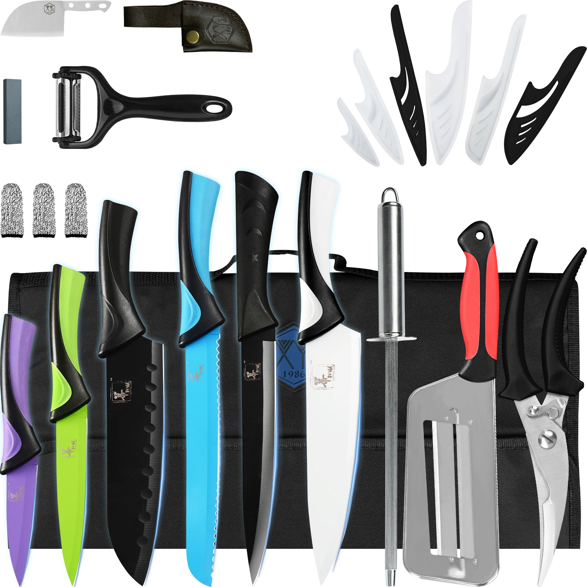 

Zemen Culinary Cooking Knives Set Stainless Steel Paring Utility Knife Slice Bread Chef Knife With Kitchen Scissors Honing Steel