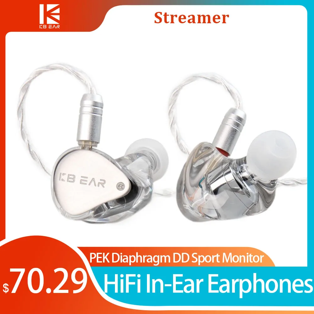 

KBEAR Streamer HiFi in-ear Earphones PEK Diaphragm DD IEMs Wired Earphones with Replaceable Cable 2PIN 3.5mm Sports Headphones