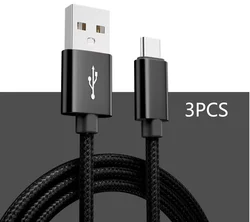 Premium USB to Type C Fast Charging Braided Cable - 1m (3PCS Black)
