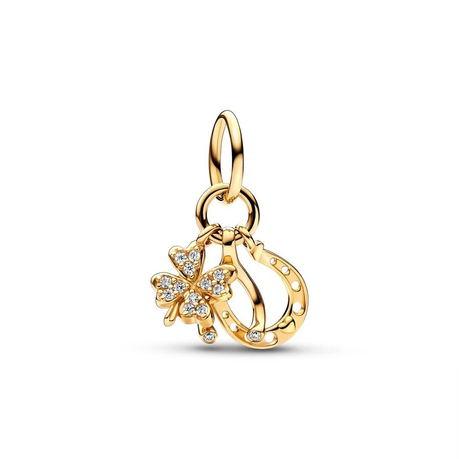 Beads charms charm jewelry charm bead Gold Plated Glitter Christmas Tree Lucky Clover & Horseshoe Dangle Charm Jewelry Bead Fit Original Europeans Silver 925 Bracelet