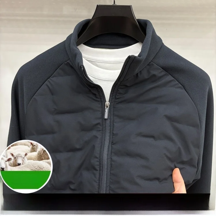 Men's Autumn Winter Woolen Jacket Outerwear Thickened Fleece Lined Zipper Warm Top Fashion Urban Style Long Sleeve Short Length