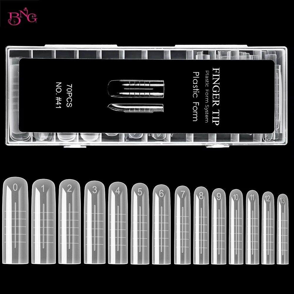 BNG 70 Peças Moldes de Unha Duplos Foscos para Poly Gel, Pontas de Unha Quadradas Transparentes de Cobertura Total, Moldes de Extensão de Unha em 14 Tamanhos para Manicure em Gel
