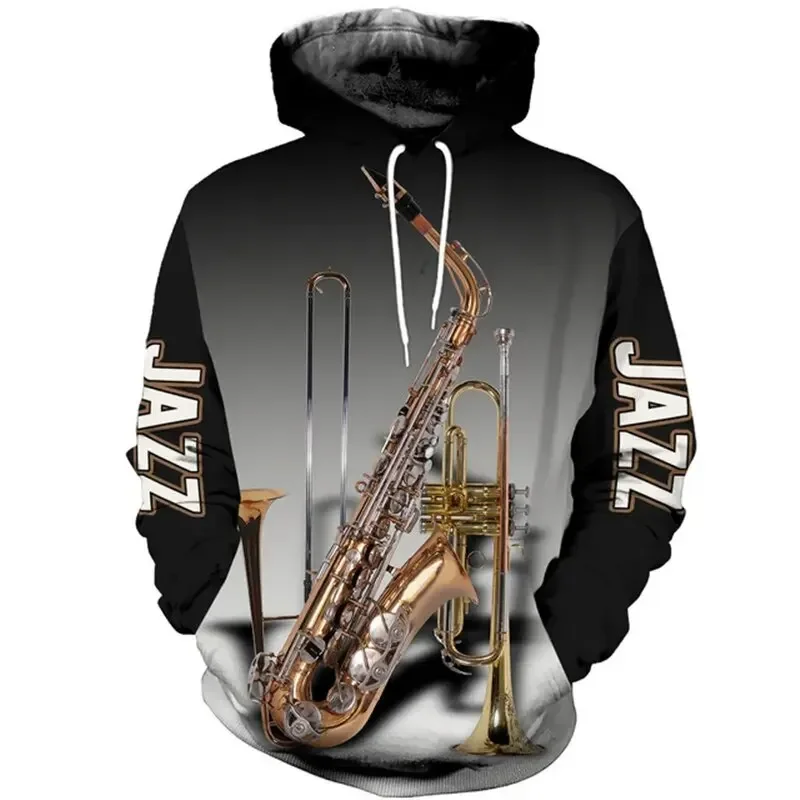 thumbnail image 1 of Sudadera con capucha para hombre, diseño de saxofón, estampado 3D, tendencia urbana, hip hop, otoño, manga larga, ropa de hombre de gran tamaño, 1 of 5