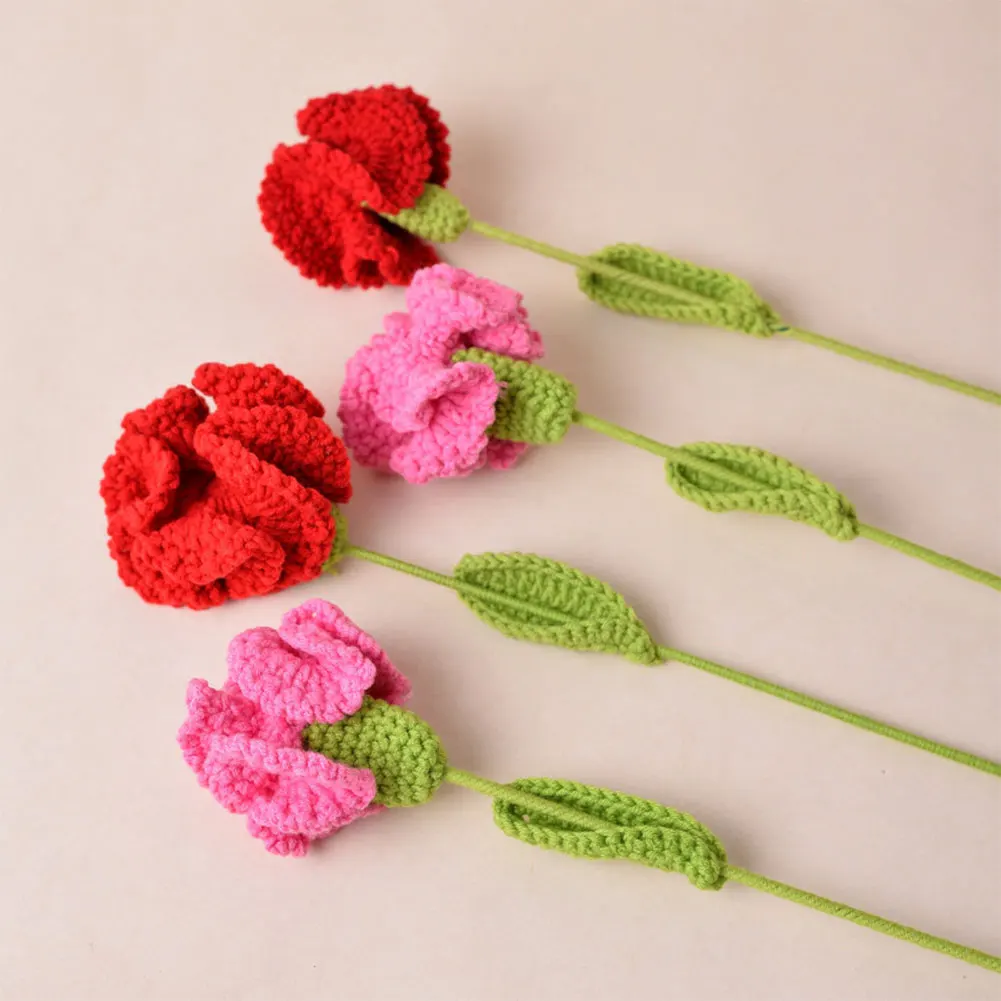 DIY 카네이션 뜨게 부케, 어머니의 날 꽃 부케, 손으로 짠 가짜 꽃, 니트 꽃, 홈 테이블 크로셰, 가짜 꽃