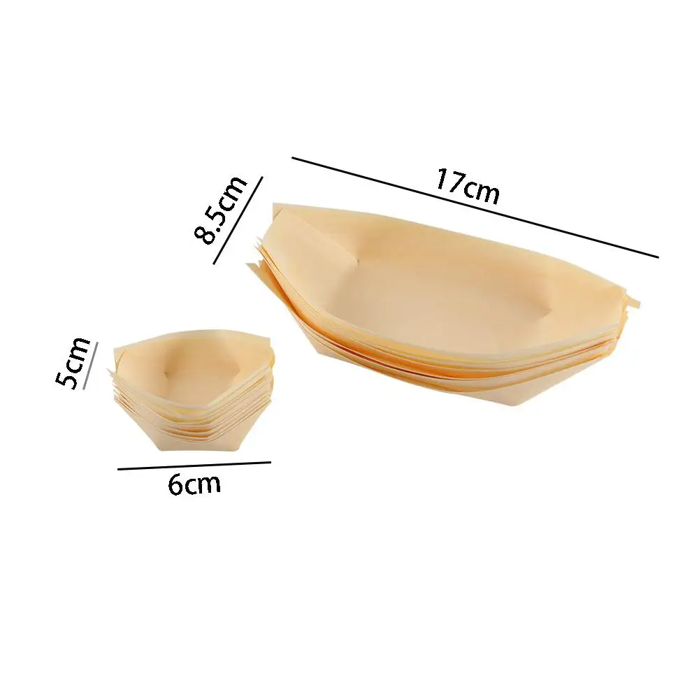 Disposable Food Trays 50Pcs Disposable Pine Wood Paper Bowl Adorable Boat Shape Serving Tray Sushi Food Kitchen Bakeware For Home Dining Bar