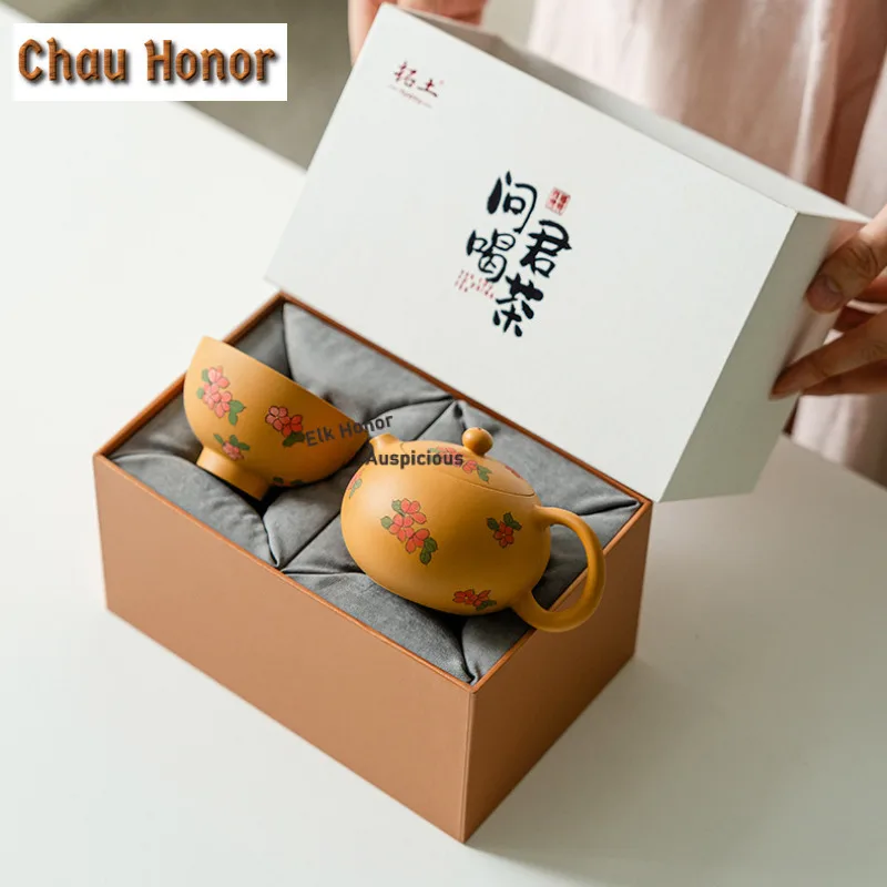 Hand-painted Flower Xishi Purple Clay Tea Set Complete Set Vintage Tea Ceremony Set Teapot And Tea Cup Set Tea Services Gift Box