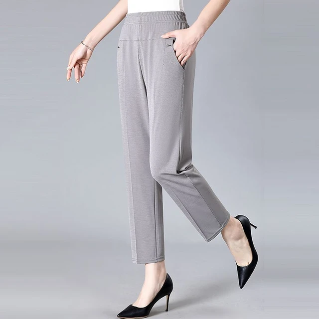 Ces Femme Solid Straight Pants with Elastic Waist Band