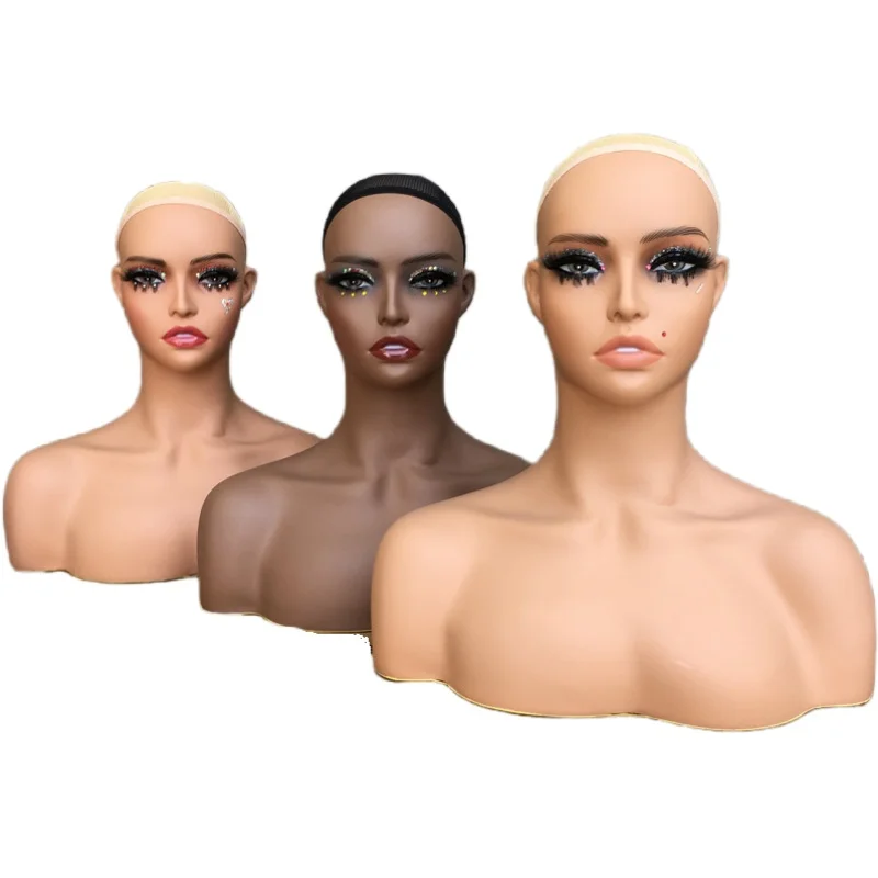 

PVC Female Mannequin Head with Shoulder Dummy Head for Wigs and Necklace Display European and American Makeup Model Props