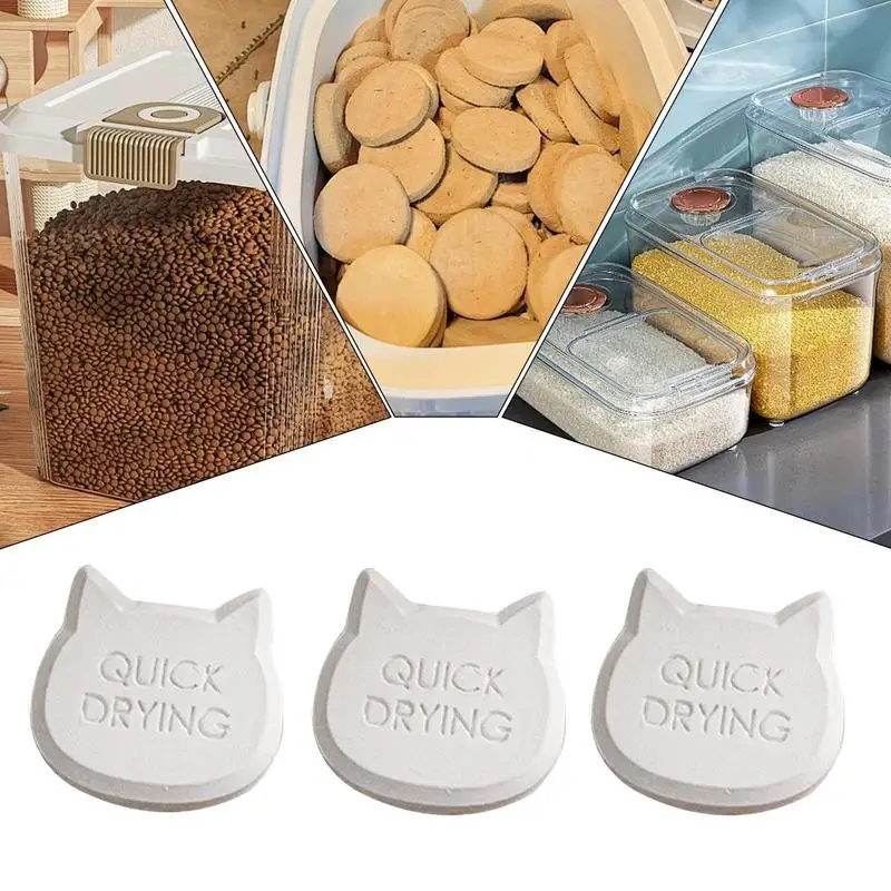 Drying Blocks For Pet Food Reusable Moisture Packs 3x Cute Cat Head Moisture Absorber Small Drying Strip For Pet Food Storage