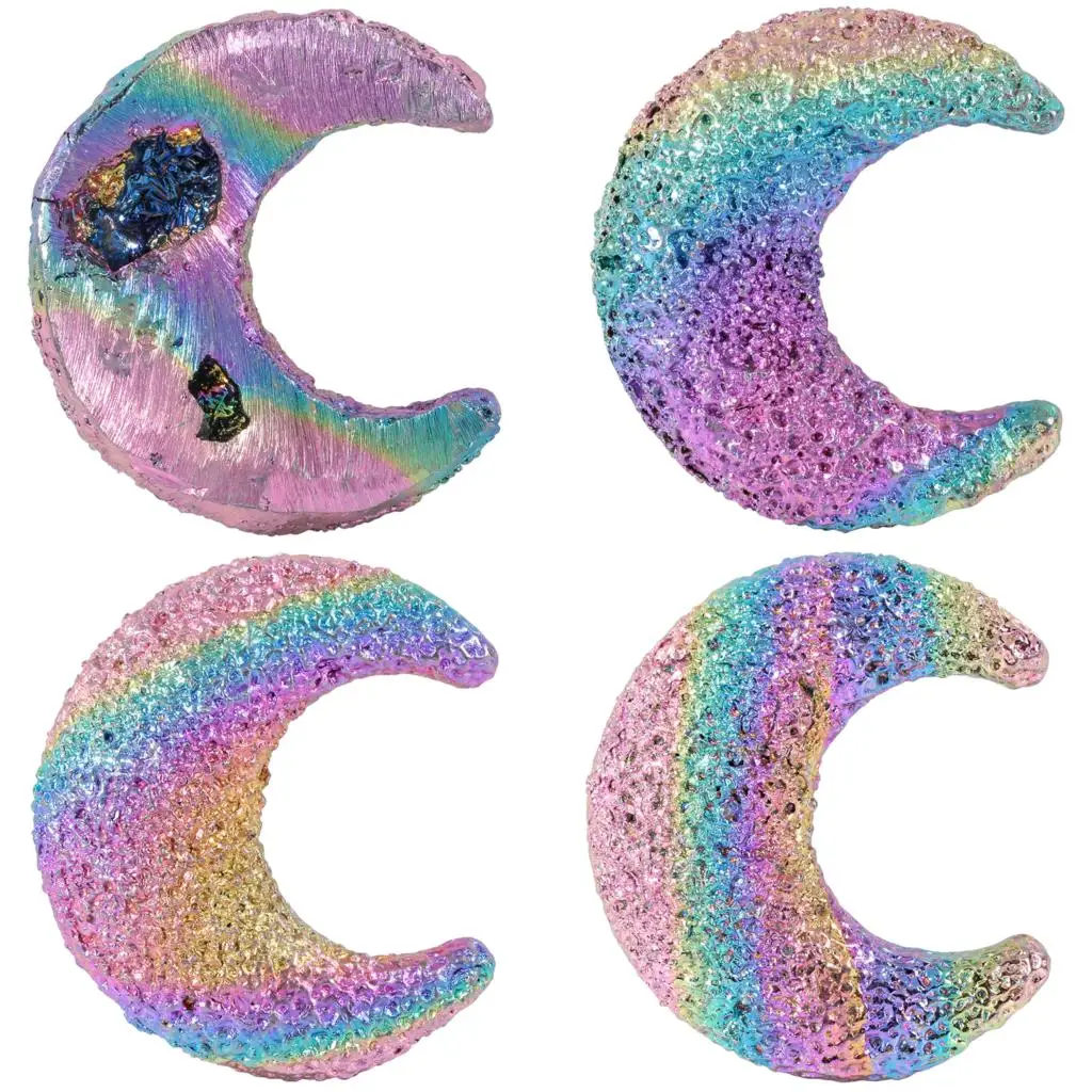 Hand Carved Love Heart Star Moon Shape Bismuth Ore Rainbow Quartz Crystal Stone Specimen Ornaments For Home Decor