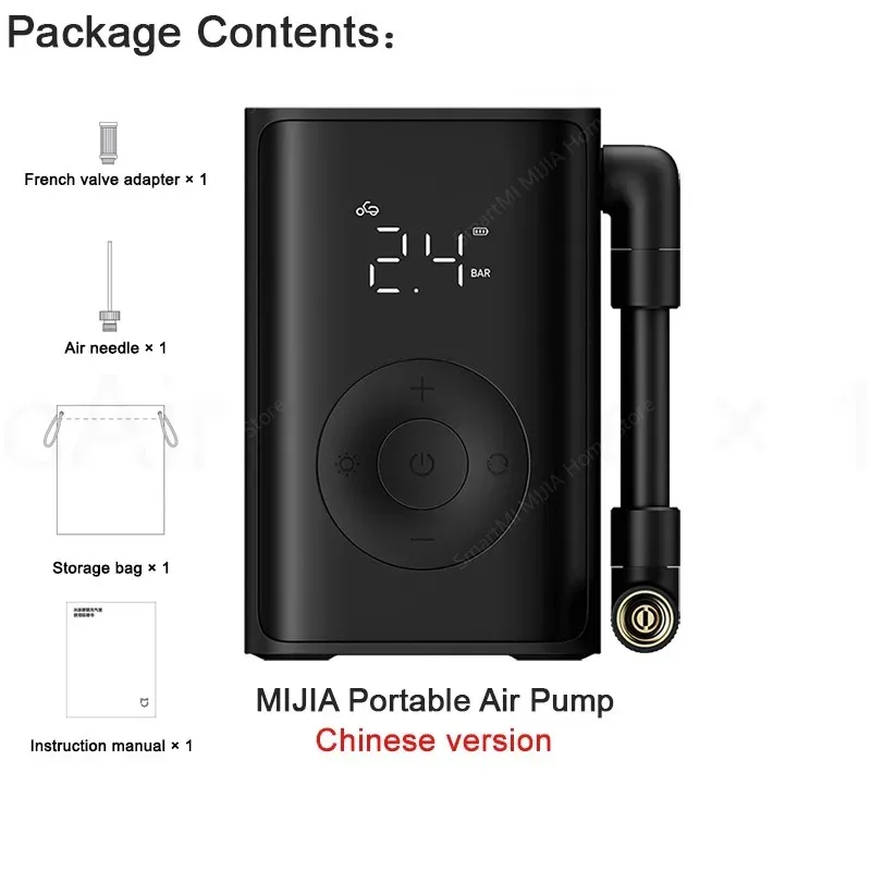 XIAOMI MIJIA ضاغط هواء كهربائي محمول 150 رطل لكل بوصة مربعة، 2000 مللي أمبير في الساعة، كشف ضغط الإطارات، وضع إعداد مسبق متعدد، مضخة هواء بإضاءة LED