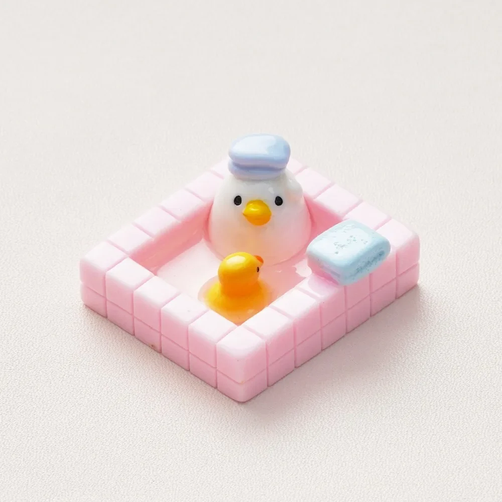 Kawaii Bathing Duck Figurines Cartoon Duck Soak In Hot Springs Resin Miniatures Micro-landscape Decorations