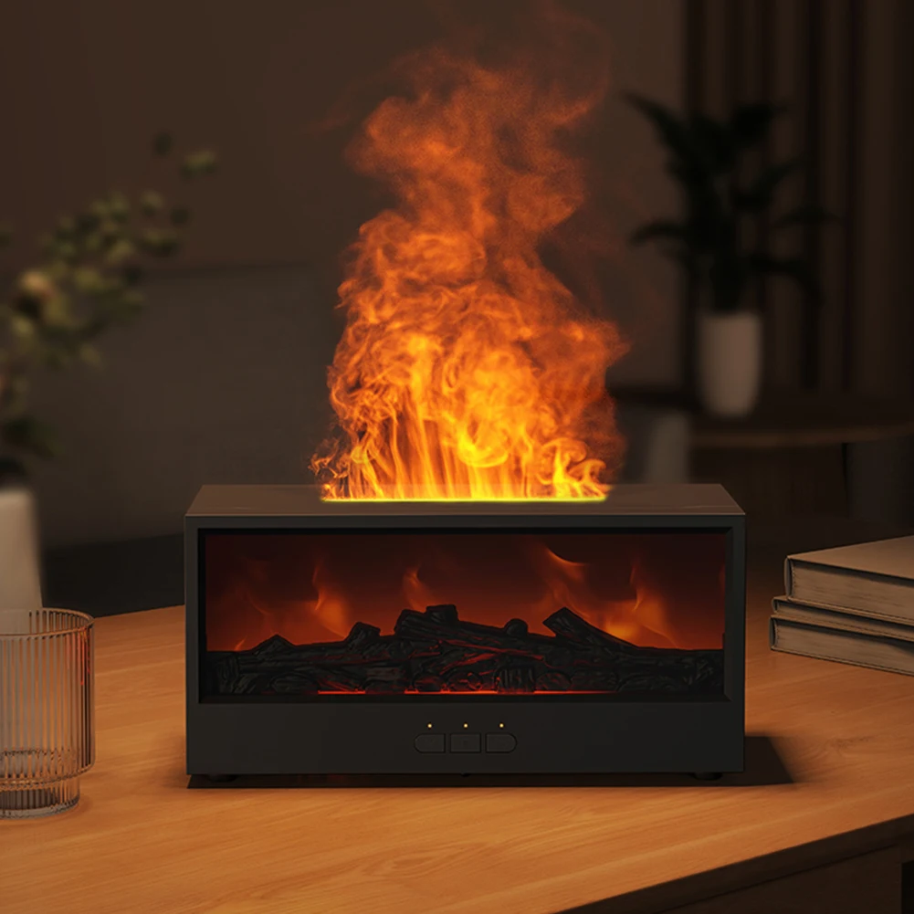 다이나믹 플레임 벽난로 에센셜 오일 디퓨저 150ml 초음파 쿨 미스트 가습기 타이머 및 자동 꺼짐 기능 7색 LED 야간 조명