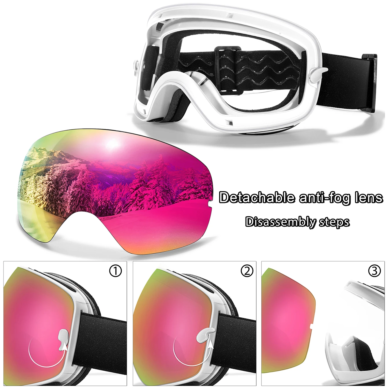 Ourdoor Sports Teen Men Women Ski Goggles Anti-fog UV400 Eyewear Christmas and New Year Gift Free Black Lens and Optical Frame