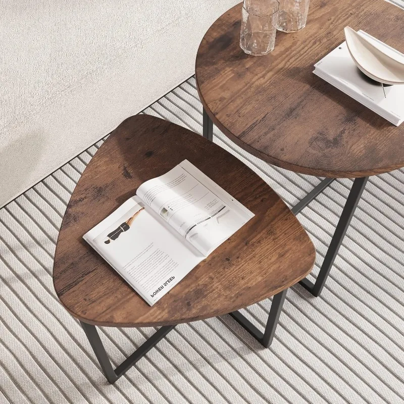 Round Coffee Table Set of 2 End Tables for Living Room,Black Small Coffee Table Living Room 4