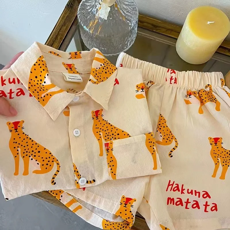 1-5 Years Old Children's Clothing Boys Cartoon Summer Short Sleeve Suit Girls Casual T-shirt Suit New
