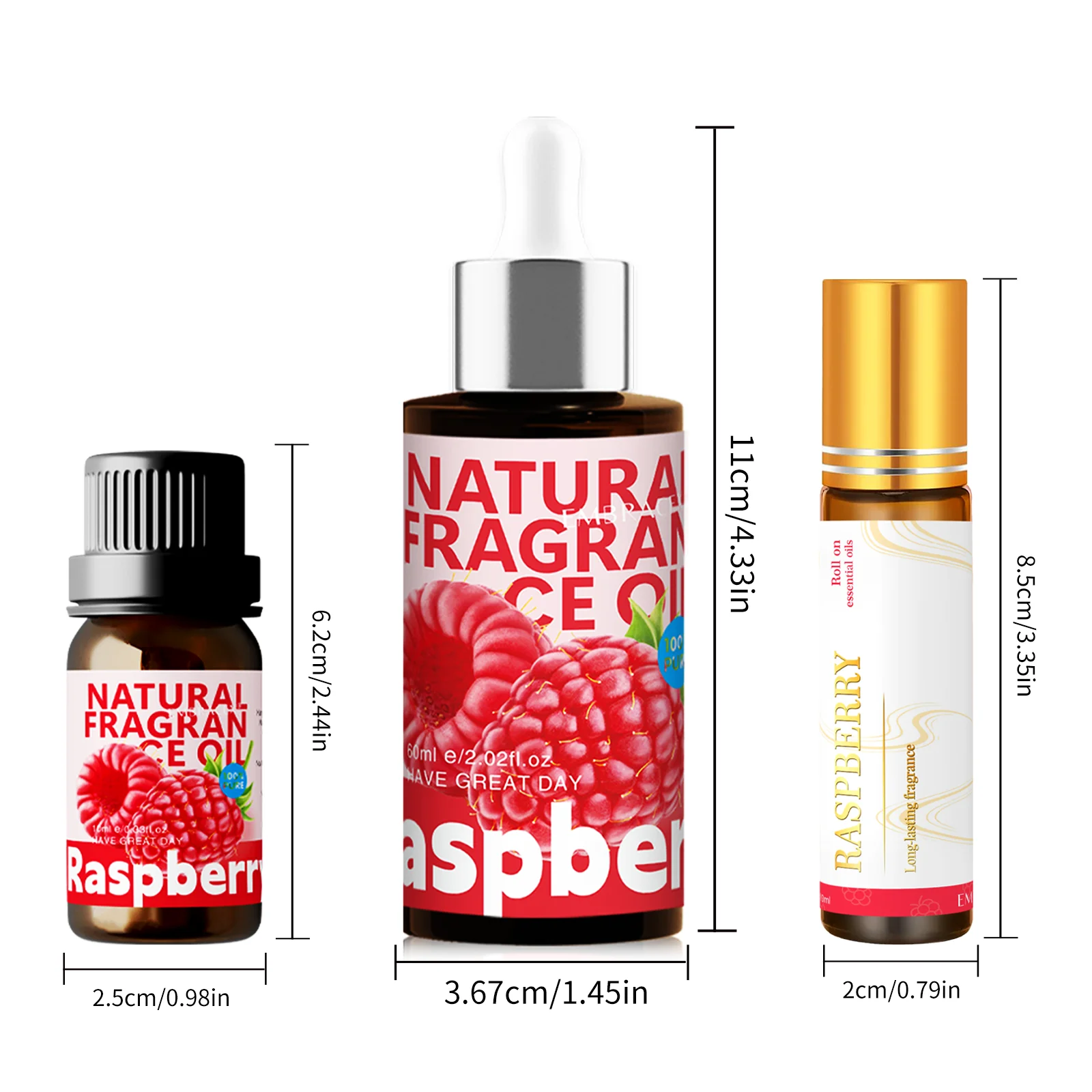 3PC/2PC/1PC 10ml 60ml Raspberry Oils Roller Essential Fruit Perfume Massage Oil Holiday Gift Soap Making_voghion.com