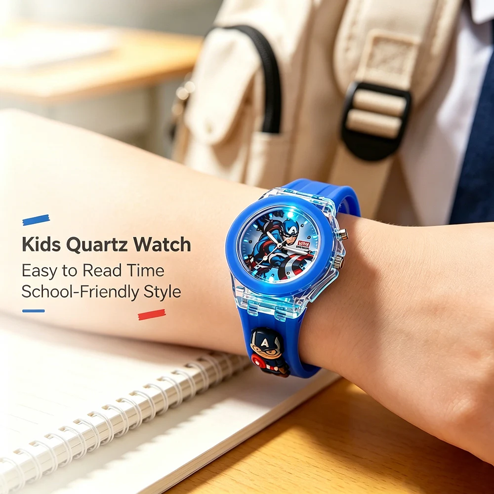 3D Spiderman Kids' Flashlight Watch – Cartoon Character Quartz Clock