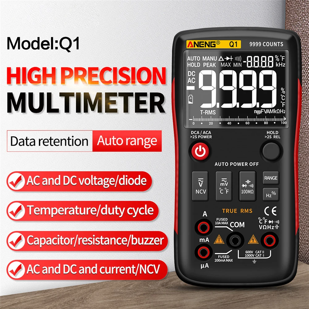 

Q1 Digital Multimeter 9999 Counts Analog Tester True RMS Professional Multimetro DIY Transistor Capacitor NCV Testers Lcr Meter