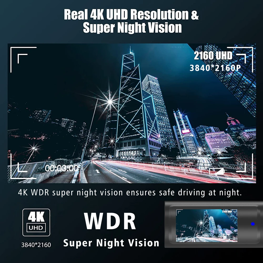 차량용 DVR 미니 대시 캠 카메라, 듀얼 렌즈 지지대, 와이파이, GPS, 등록 블랙박스, 비디오 드라이브, 녹음기 야간 투시경, 4K, 2160P